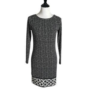 Michael‎ Kors Black White Short Dress Size P 0 2 Mod Geo Long Sleeve Chic